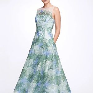 Marchesa notte green floral dress
